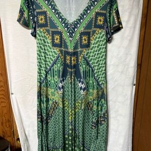 ONE WORLD Green and Blue Flutter Sleeve Maxi‎ Sundress
